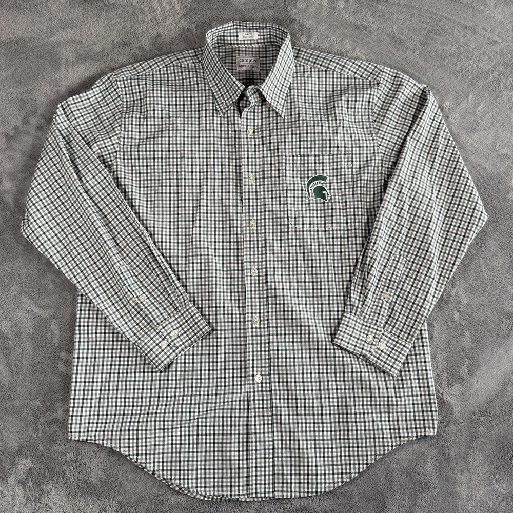Michigan State Spartans Shirt Mens Large Green NCAA Campus Specialties Plaid